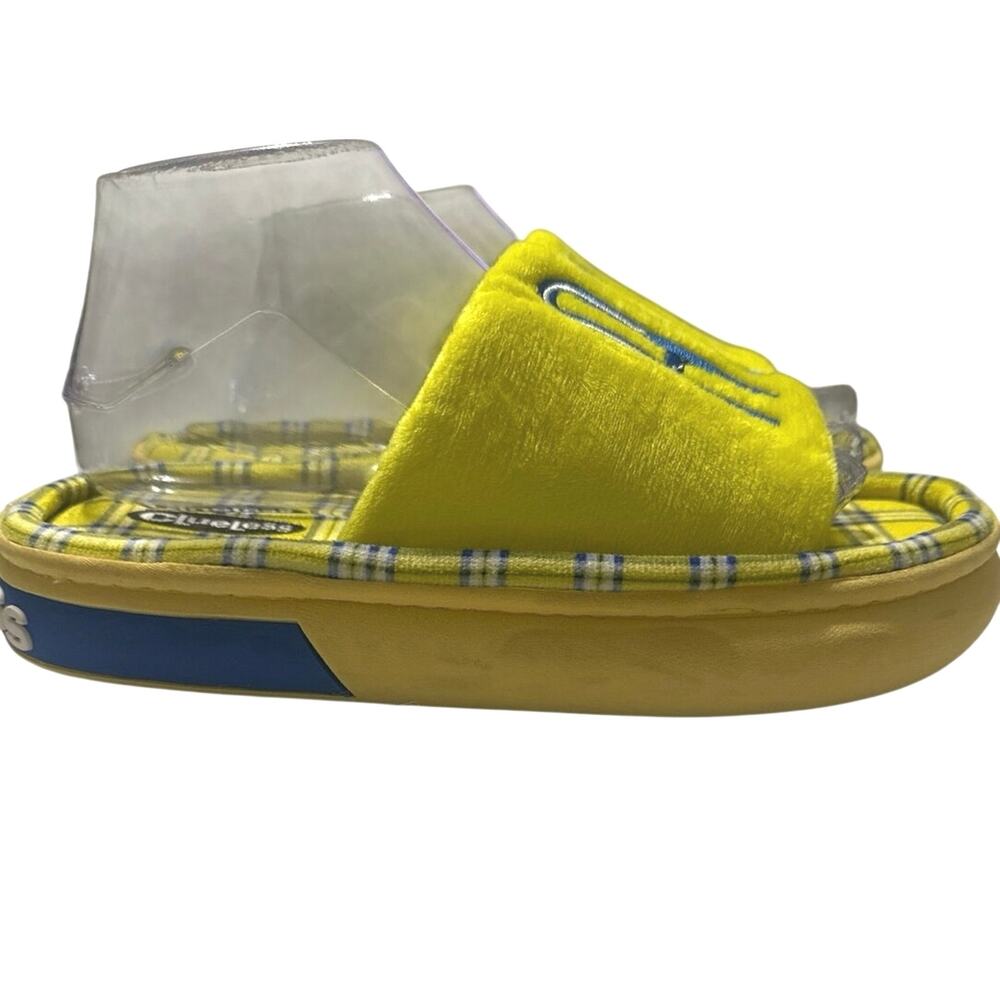 Women's CLUELESS "AS IF" Slide Sandals Yellow Plaid Size 9 NWOT Ground up